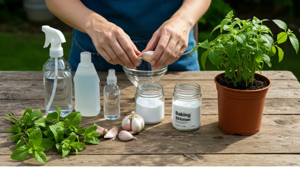 Preparação de solução natural com ingredientes caseiros para controle de pragas em plantas e jardins